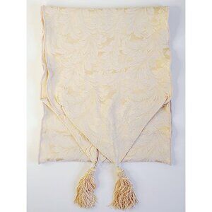 Table Runner Tassels Elegant Beige Leaf Laurel Pattern Table Scape  70"x12.5"